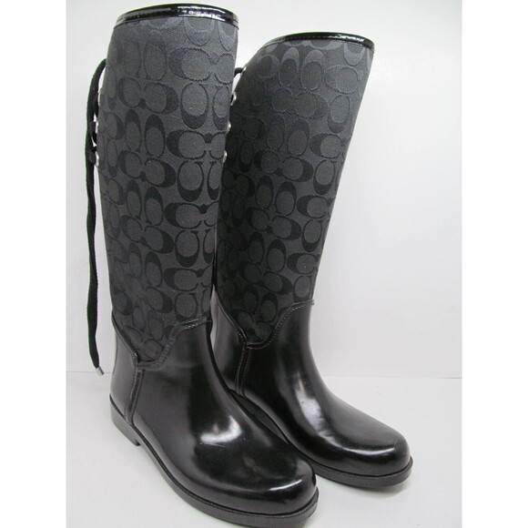 Coach Tristee Black Lace Up Corset Signature Logo Rain Boots Size US 9 B EUR 39 - Picture 1 of 16